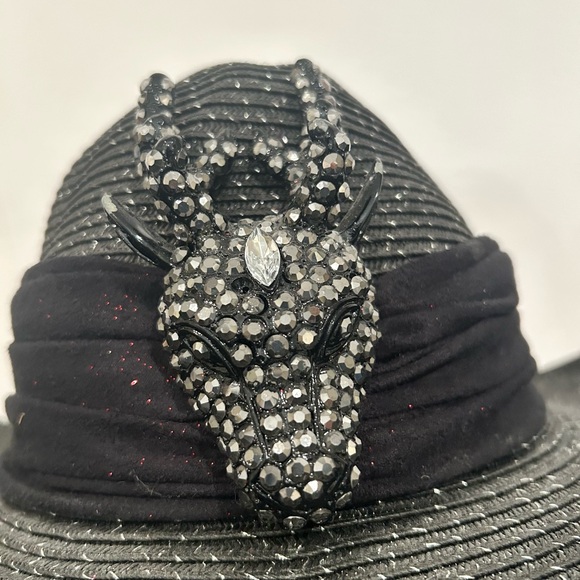 Black Western Straw Hat Jeweled Stag head Cowboy Party Texas Nashville Glamour - Picture 2 of 12